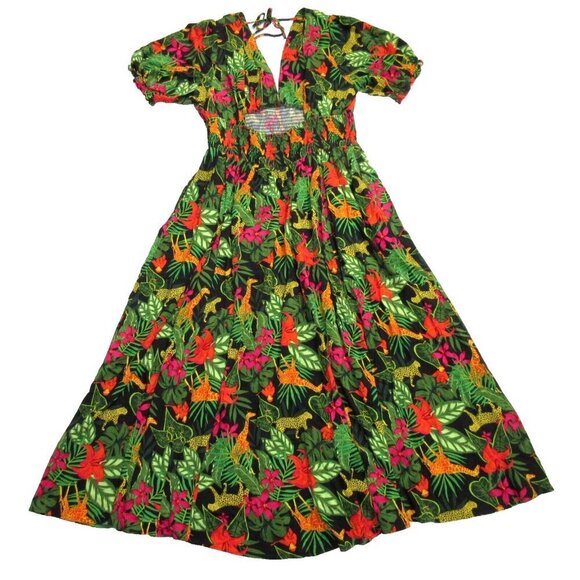 NWT Collectif Juliette Jungle Maxi in Black V-neck Smocked Dress UK 16 / US 12 - Picture 7 of 7